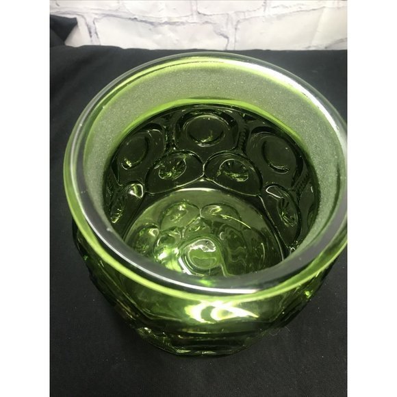 Vtg LE Smith MOON & STARS Green CANISTER / APOTHCARY JAR Glass 5 1/4” No Lid - Picture 5 of 6